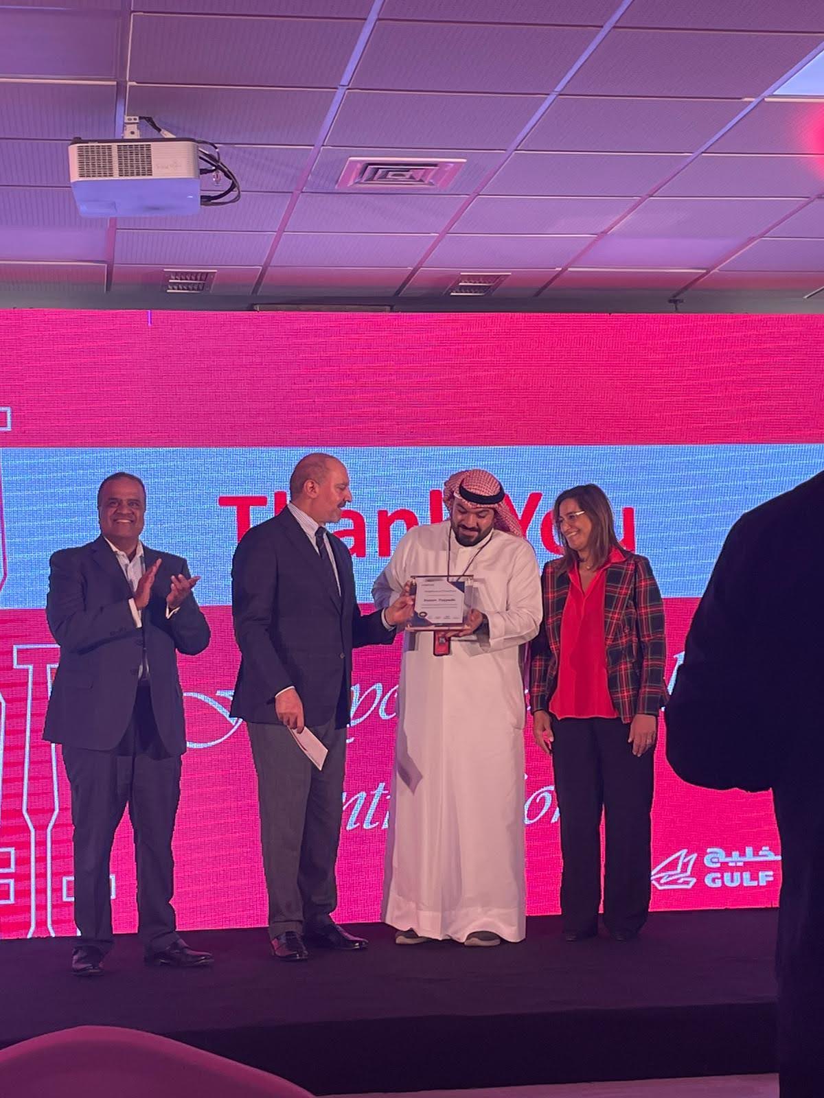 Receiving an award on stage